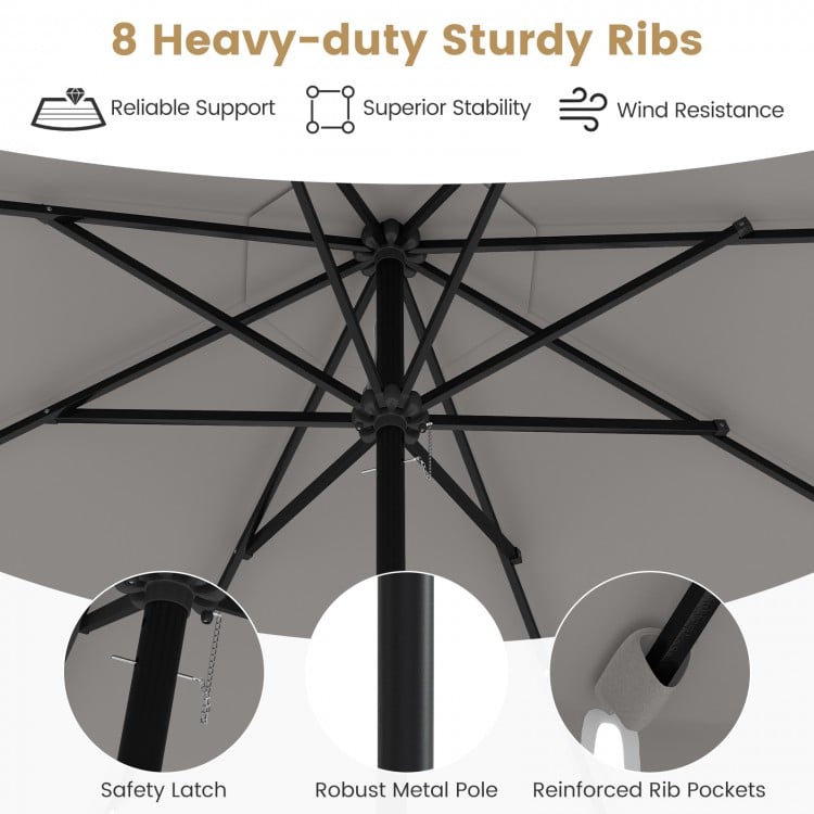 9.3 FT Solar Patio Umbrella with 24 LED Lights Vented Top and Ruffles-Gray