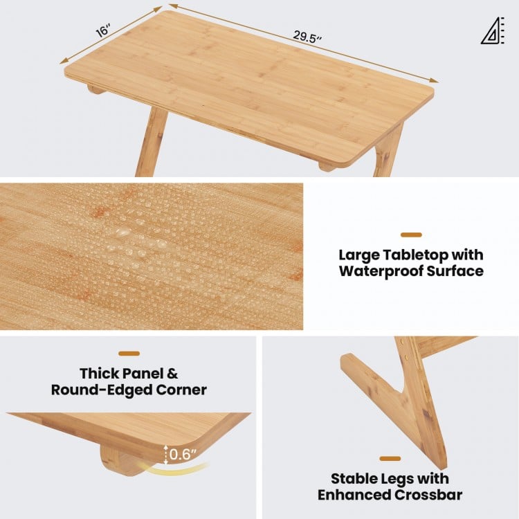 Bamboo Z-Shaped Spacious Sofa Side Table with Space-Saving Tabletop-Natural