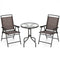 3 Pieces Patio Round Table and Folding Chairs Set with Rippled Tempered Glass Tabletop
