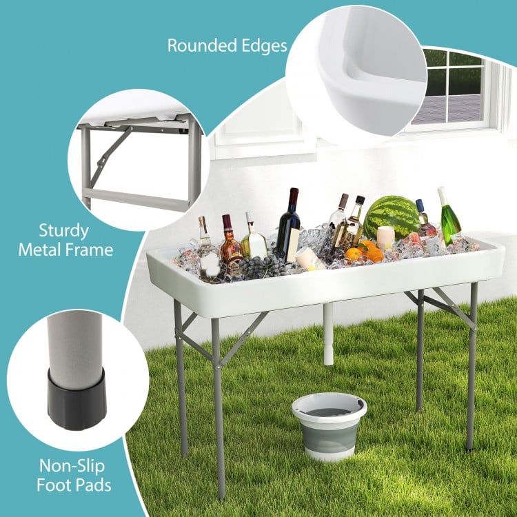 4 Foot Ice Cooler Folding Table Portable Ice Bin Table with Large Sink-White