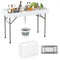 4 Foot Ice Cooler Folding Table Portable Ice Bin Table with Large Sink-White