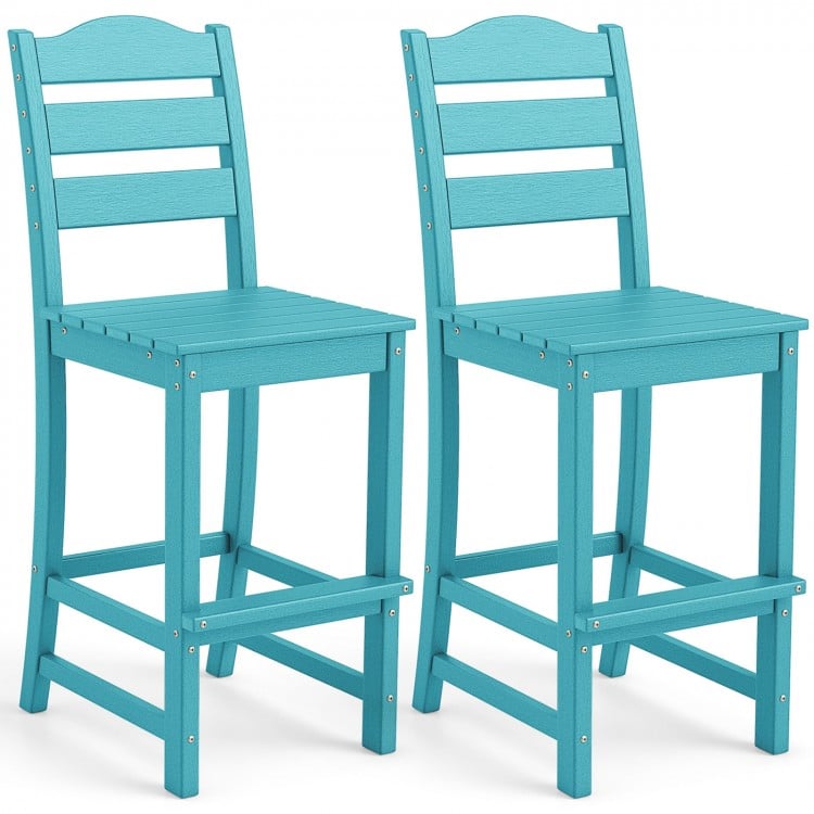 30 Inches Counter Height HDPE Bar Stool with Backrest and Footrest-Turquoise