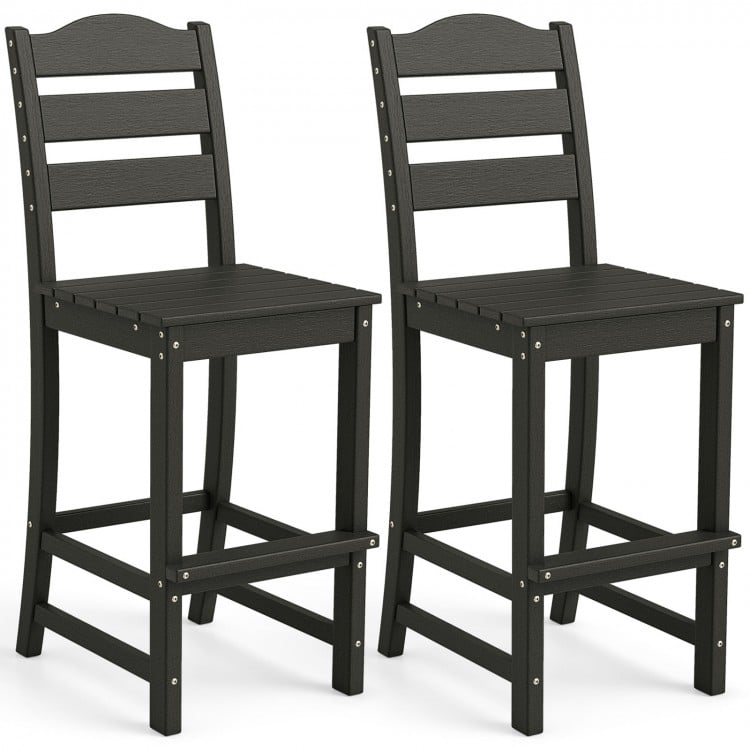 30 Inches Counter Height HDPE Bar Stool with Backrest and Footrest-Black