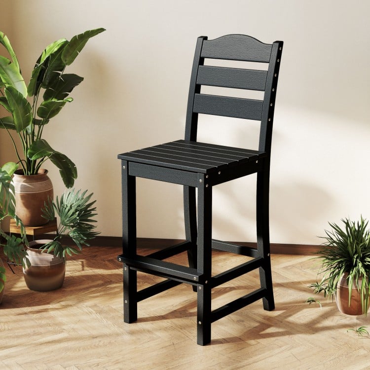 30 Inches Counter Height HDPE Bar Stool with Backrest and Footrest-Black