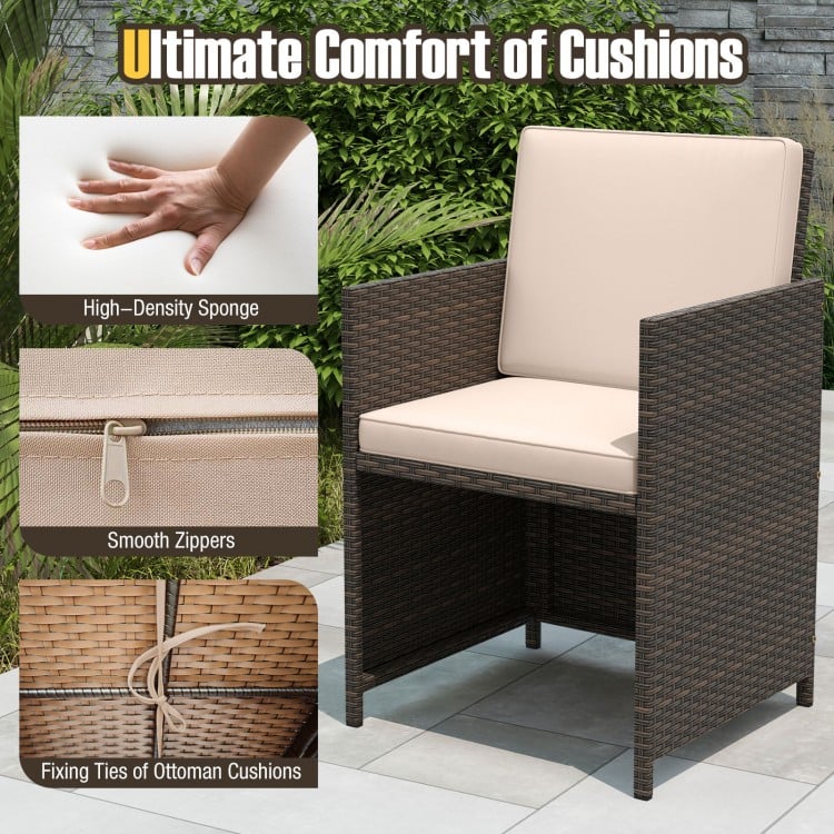 9 Piece Patio Dining Set with Tempered Glass Table and Ottoman-Beige