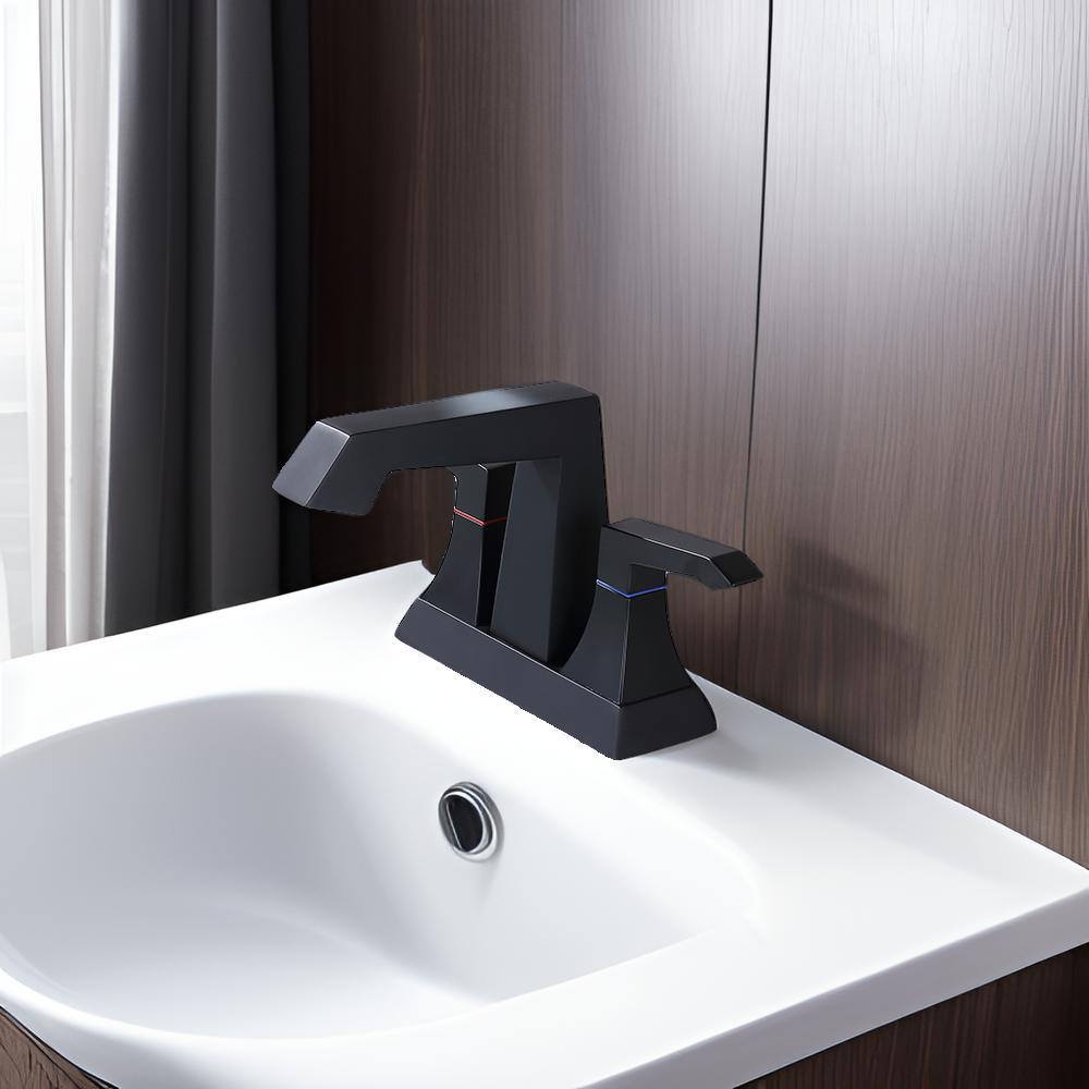 Modern Matte Black 2-Handle Bathroom Faucet with Drain and Supply Kit - Heavy Duty, Deck Mounted Lavatory Faucet 