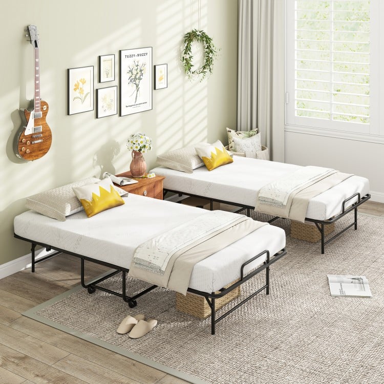 75 x 38 Inch Folding Bed with Mattress Twin Size Rolling Guest Bed