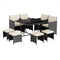 9 Piece Patio Dining Set with Tempered Glass Table and Ottoman-White