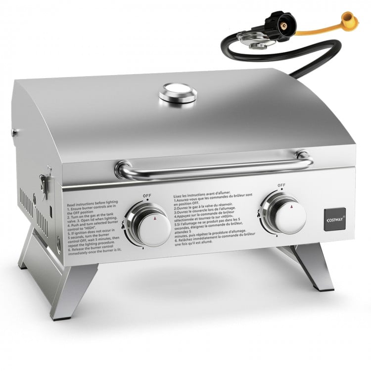 Stainless Steel Propane Grill with Lid for Outdoor Camping Tailgating Picnic Party