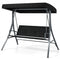 3-Person Porch Swing with Stand Outdoor Canopy Swing with Rattan Seat Back-Black