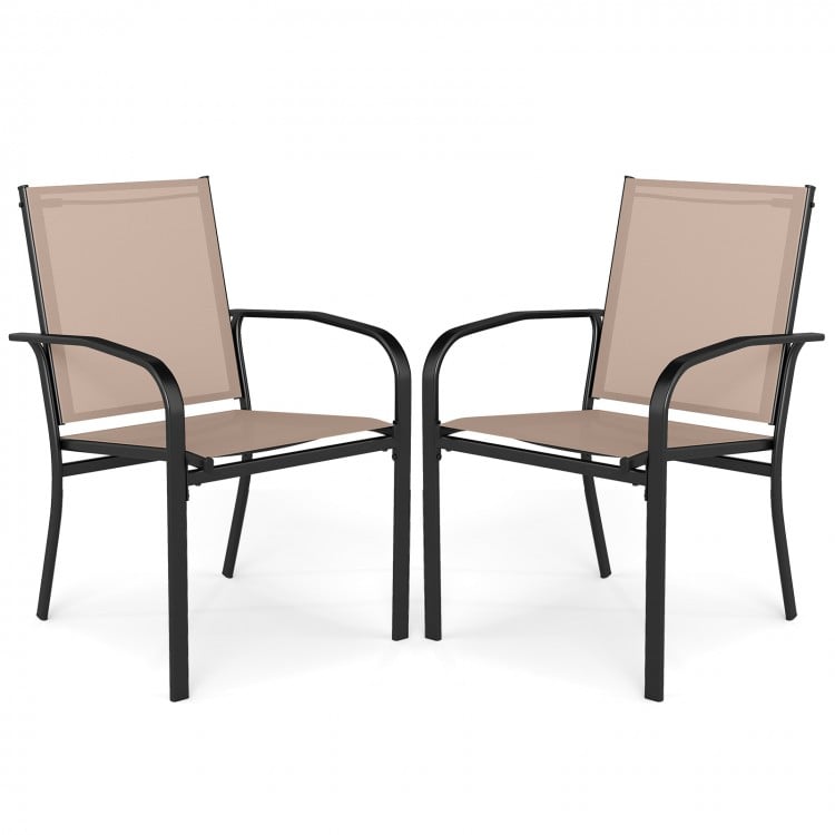 Outdoor Dining Chairs Set of 2 with High Back and Metal Frame-Coffee