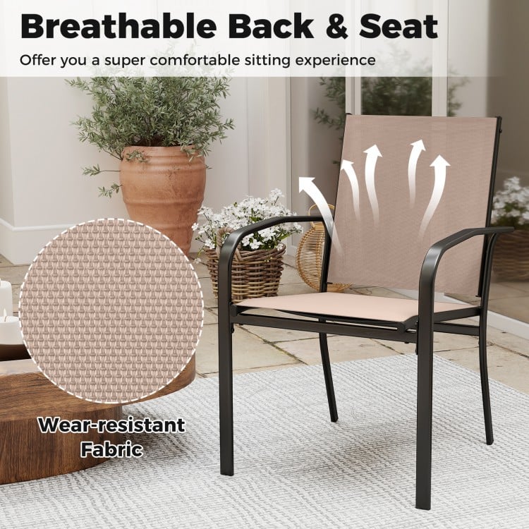 Outdoor Dining Chairs Set of 2 with High Back and Metal Frame-Coffee