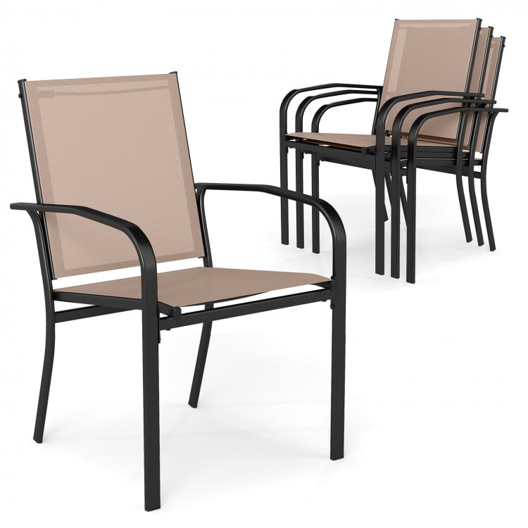 Outdoor Dining Chairs Set of 4 with High Back and Metal Frame-Coffee