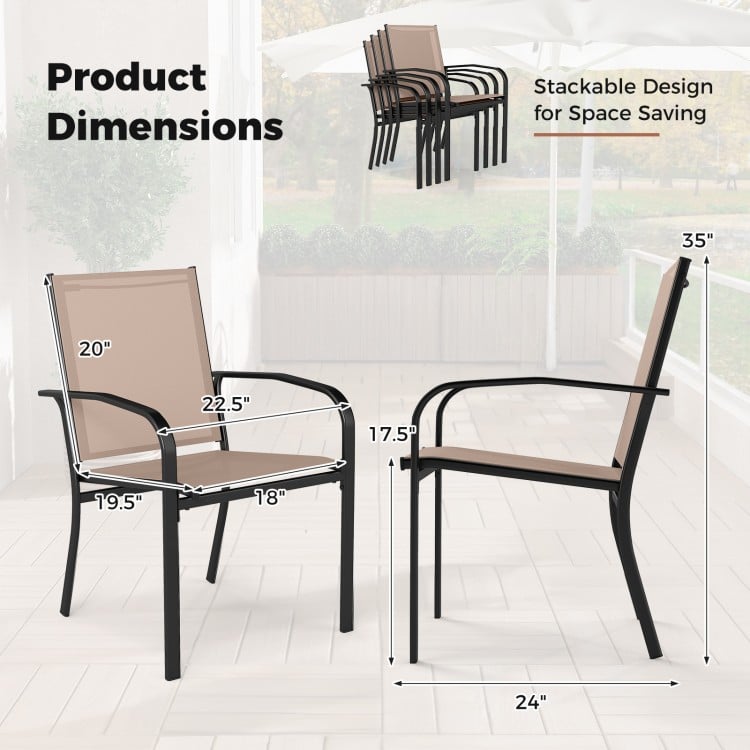 Outdoor Dining Chairs Set of 4 with High Back and Metal Frame-Coffee