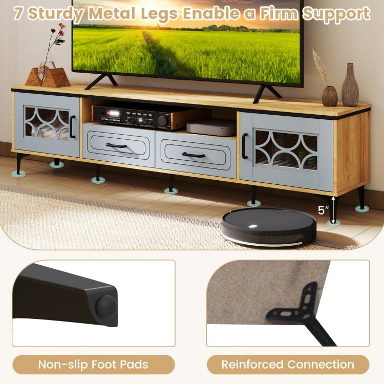 Farmhouse TV Stand for TVs up to 80 Inch with 2 Drawers-Oak and Gray