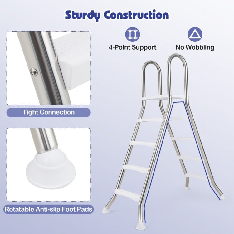 75.6" Above Ground Pool Ladder A-Frame Swimming Pool 4-Step Ladder for Up to 55" Pool Wall Height