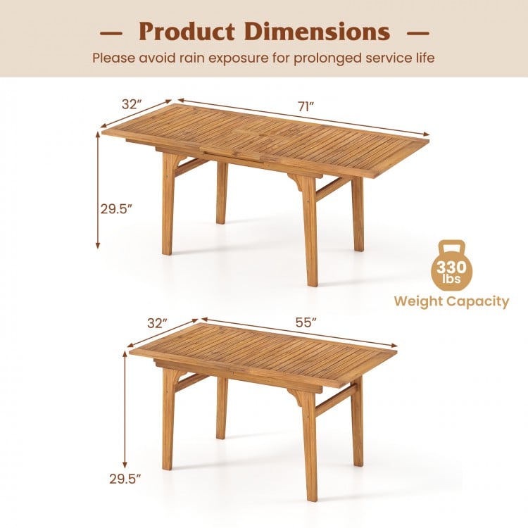 55 Inch Patio Dining Table Expandable for 6-8 People with Umbrella Hole