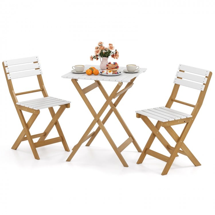 3 Piece Folding Patio Bistro Set with Foldable Design Acacia Wood Porch Chairs and Square Table