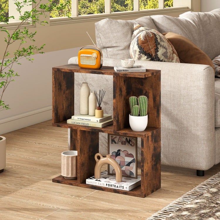 3-Tier Bookshelf with Display Shelf for Small Space-Rustic Brown