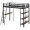 Twin Size Loft Bed with Desk and Shelves for Kids and Home-Black