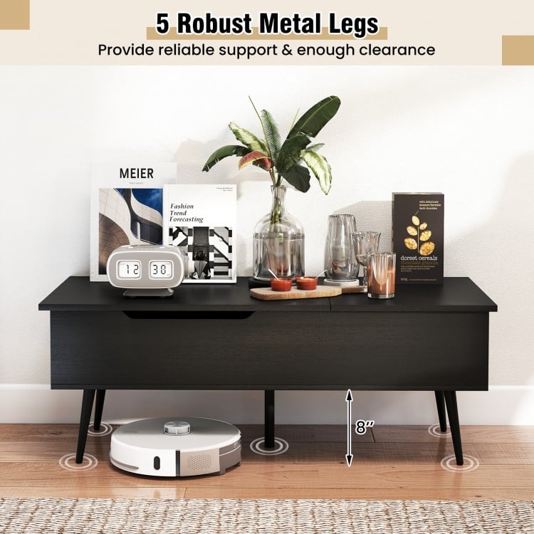 47 Inch Lift Top Coffee Table with 2 Hidden Compartments-Black
