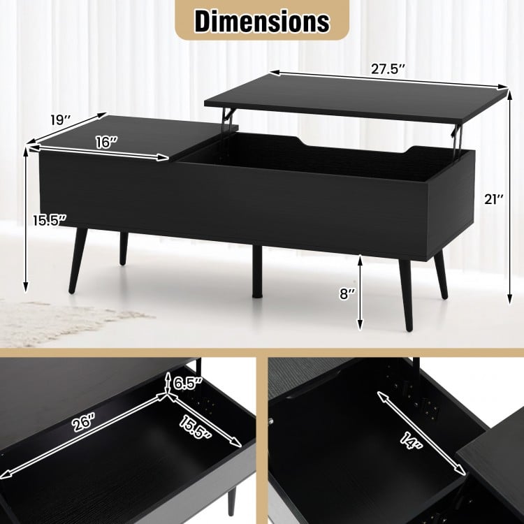 47 Inch Lift Top Coffee Table with 2 Hidden Compartments-Black
