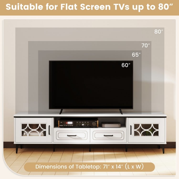 Farmhouse TV Stand for TVs up to 80 Inch with 2 Drawers-White
