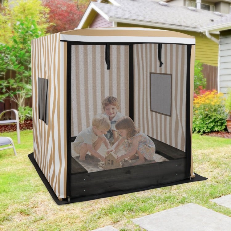 Wooden Sandbox with Canopy for Children 3+ Years Old-Brown