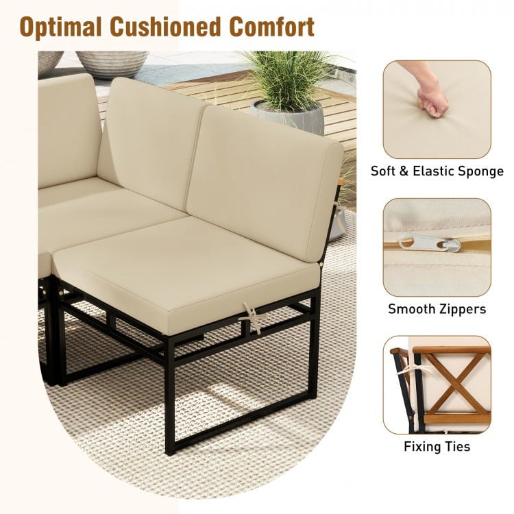 6 Piece Outdoor Sectional Sofa Set Metal Conversation Set with Cushions-Beige