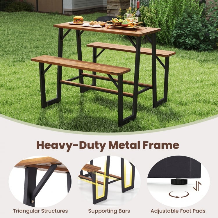 Patio Picnic Table Bench Set with Acacia Wood Tabletop and Benchtop