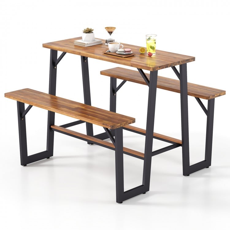 Patio Picnic Table Bench Set with Acacia Wood Tabletop and Benchtop
