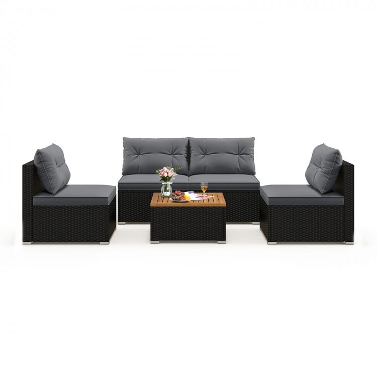 5 Piece Outdoor Furniture Set with Solid Tabletop and Soft Cushions-Gray
