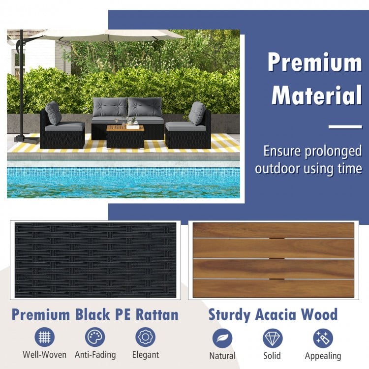 5 Piece Outdoor Furniture Set with Solid Tabletop and Soft Cushions-Gray