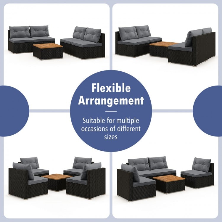 5 Piece Outdoor Furniture Set with Solid Tabletop and Soft Cushions-Gray
