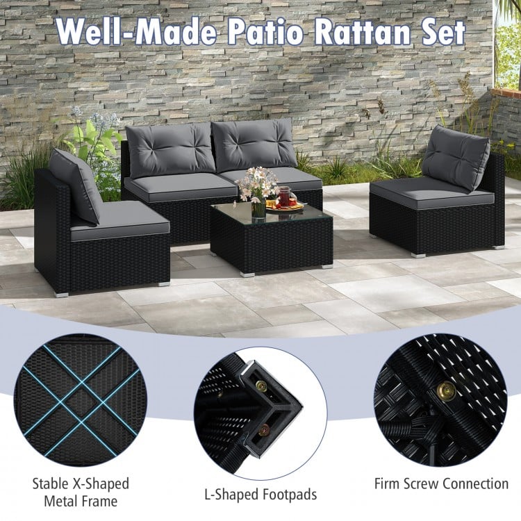 5-Piece Outdoor Patio Furniture Set with Cushions and Coffee Table-Gray