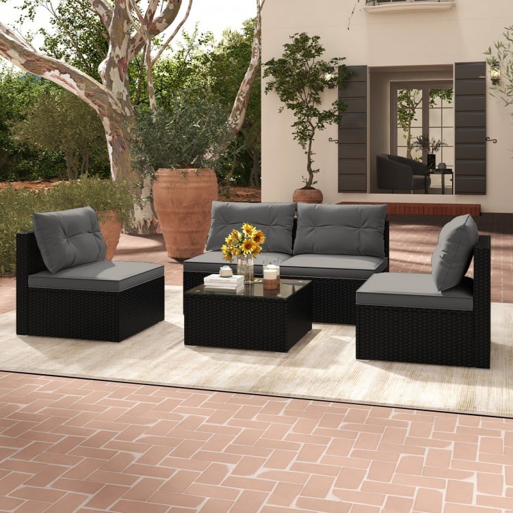 5-Piece Outdoor Patio Furniture Set with Cushions and Coffee Table-Gray