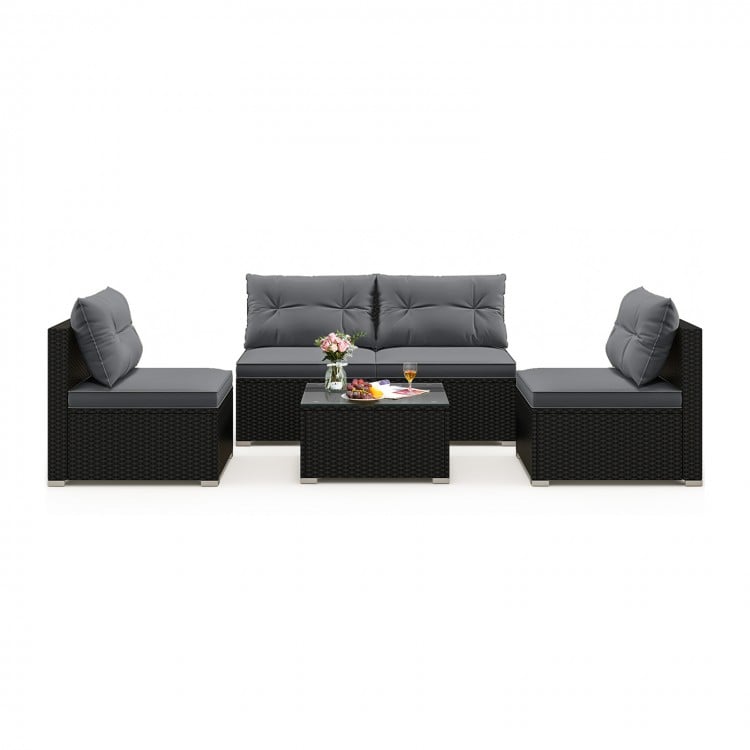 5-Piece Outdoor Patio Furniture Set with Cushions and Coffee Table-Gray