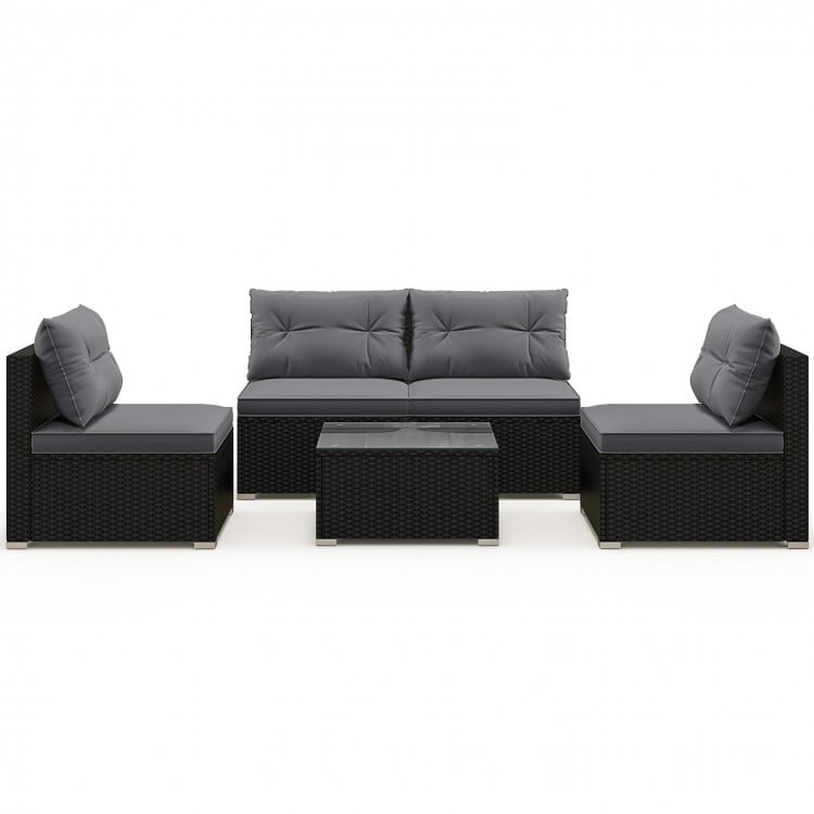 5-Piece Outdoor Patio Furniture Set with Cushions and Coffee Table-Gray