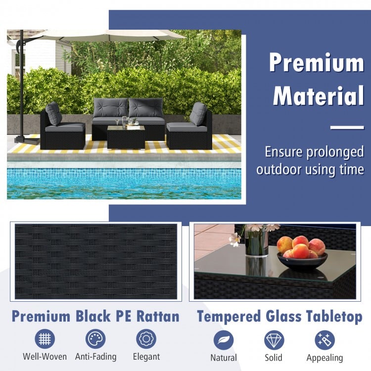 5-Piece Outdoor Patio Furniture Set with Cushions and Coffee Table-Gray