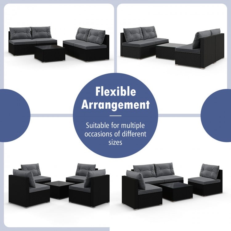 5-Piece Outdoor Patio Furniture Set with Cushions and Coffee Table-Gray