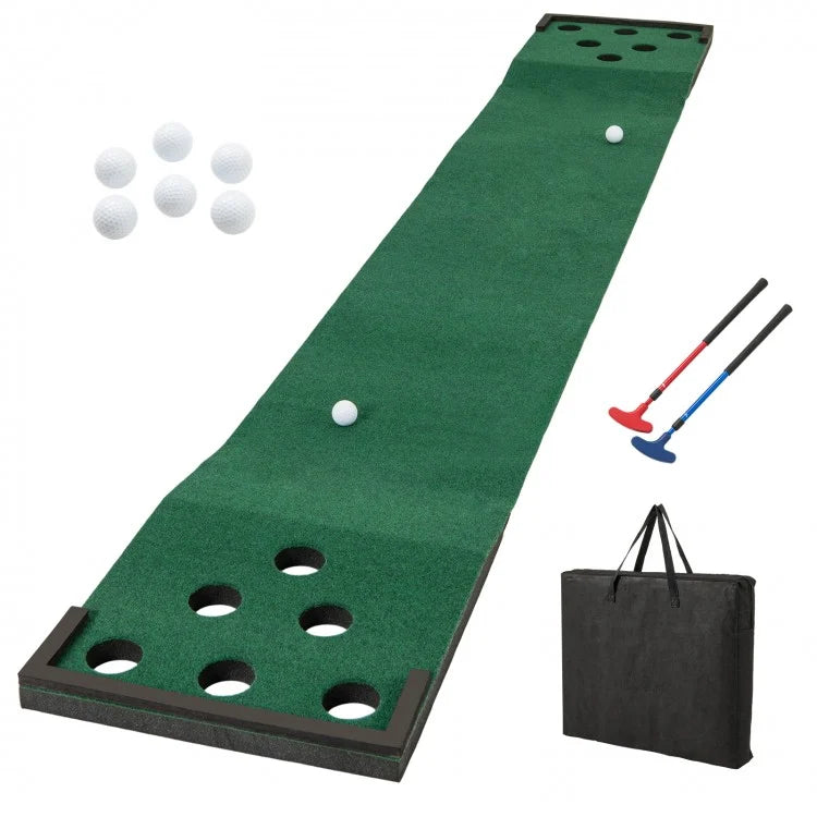 11 FT Indoor Outdoor Putting Green Mat Set with 2 Adjustable Putters & 6 Golf Balls