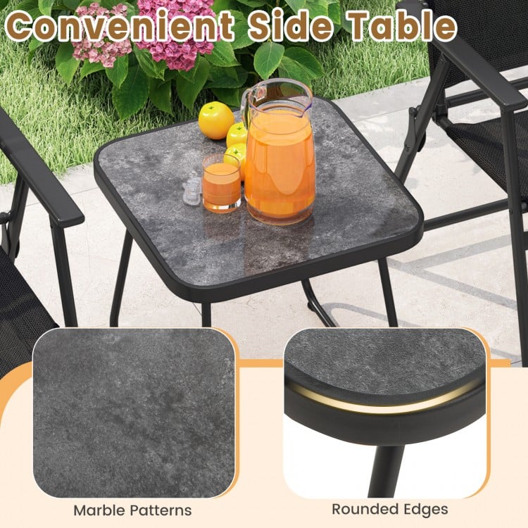 3 Pieces Patio Folding Conversation Chairs and Table-Black
