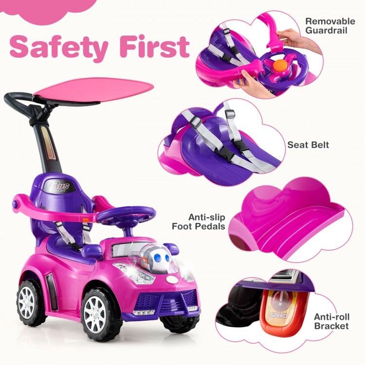 3 in 1 Push Car for Toddler Stroller Sliding Walking Car for Boys and Girls-Pink