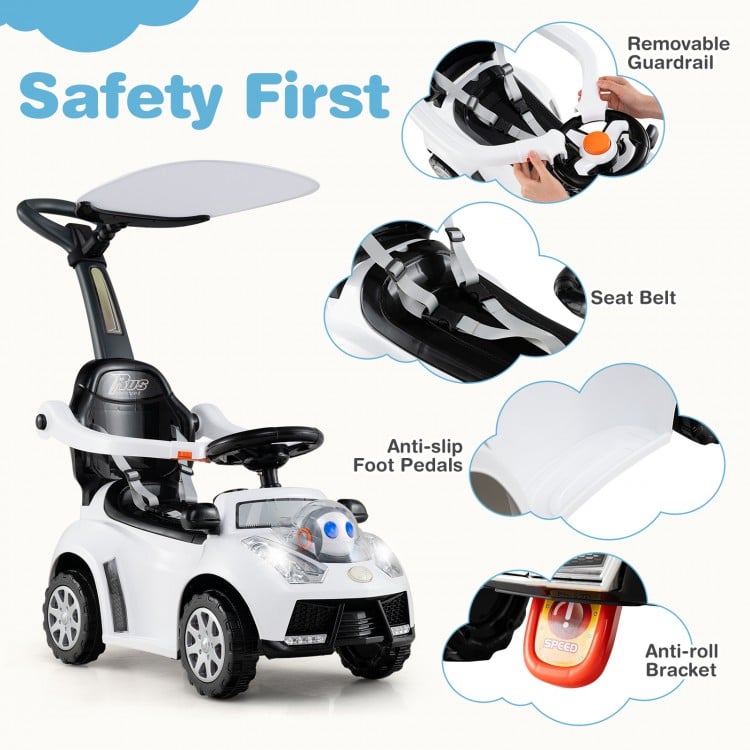 3 in 1 Push Car for Toddler Stroller Sliding Walking Car for Boys and Girls-White