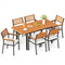 7-Piece Patio Dining Set Wood Metal with Seat Cushions and Umbrella Hole-White