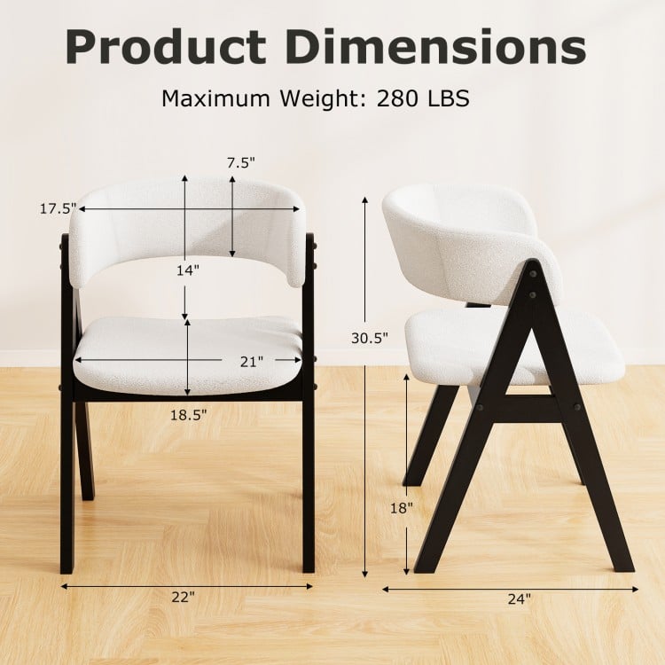 Wooden Dining Chair Set of 2 Mid-Century Modern Sherpa Upholstered Kitchen Dining Room Chairs-Black