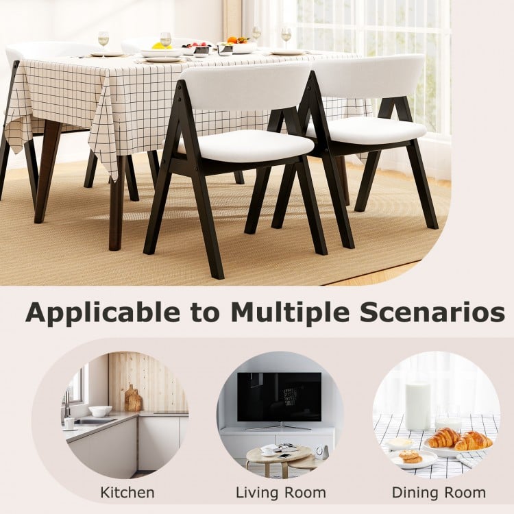 Wooden Dining Chair Set of 2 Mid-Century Modern Sherpa Upholstered Kitchen Dining Room Chairs-Black