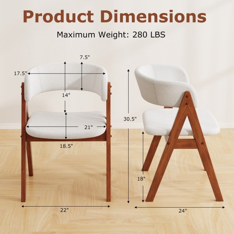 Wooden Dining Chair Set of 2 Mid-Century Modern Sherpa Upholstered Kitchen Dining Room Chairs-Walnut