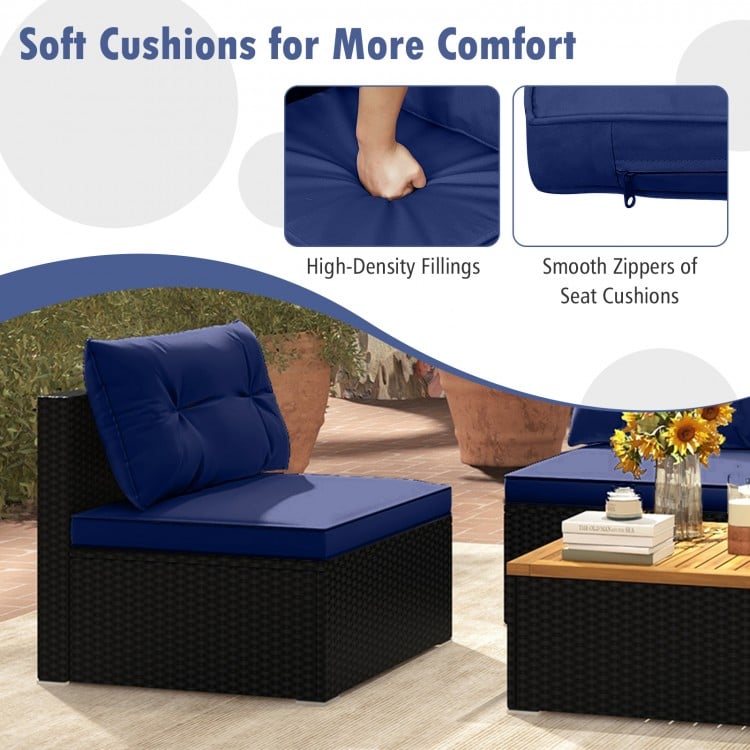 5 Piece Outdoor Furniture Set with Solid Tabletop and Soft Cushions-Navy
