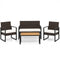 4 Piece Patio Furniture Set Outdoor Rattan Conversation Set with Cushioned Chairs and Wood Plastic Coffee Table-Off White